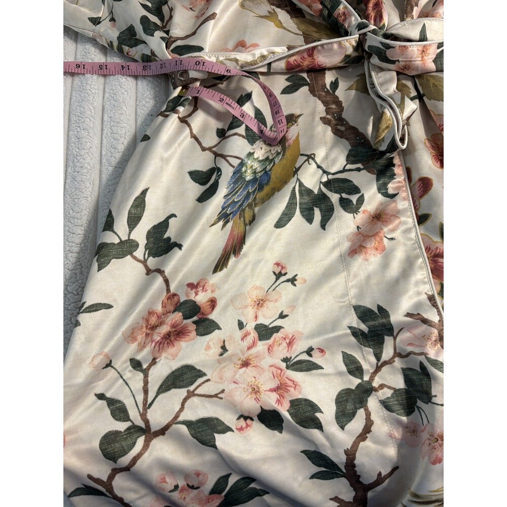 Pottery Barn Nola Silky Piped Robe Womens medium muted floral birds bridal gift - Picture 12 of 13